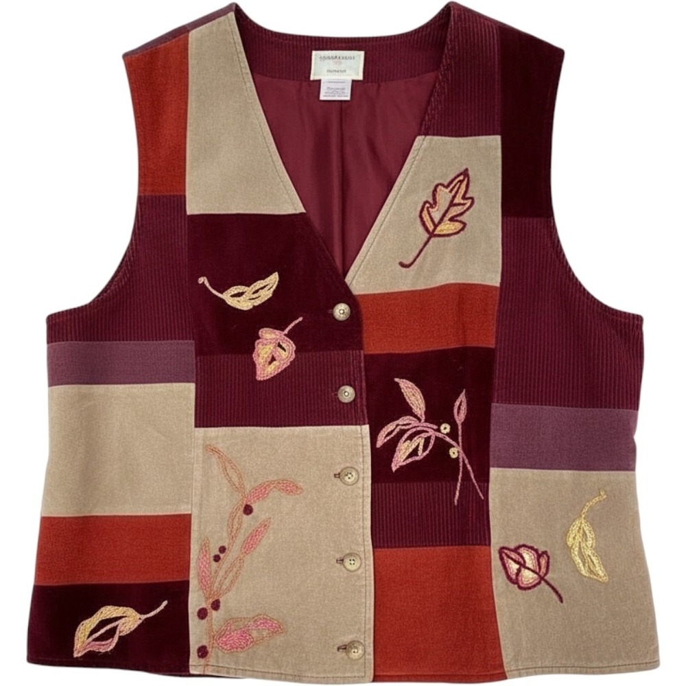 Susan Bristol Casuals Vintage Corduroy Patchwork Embroidered Vest XL